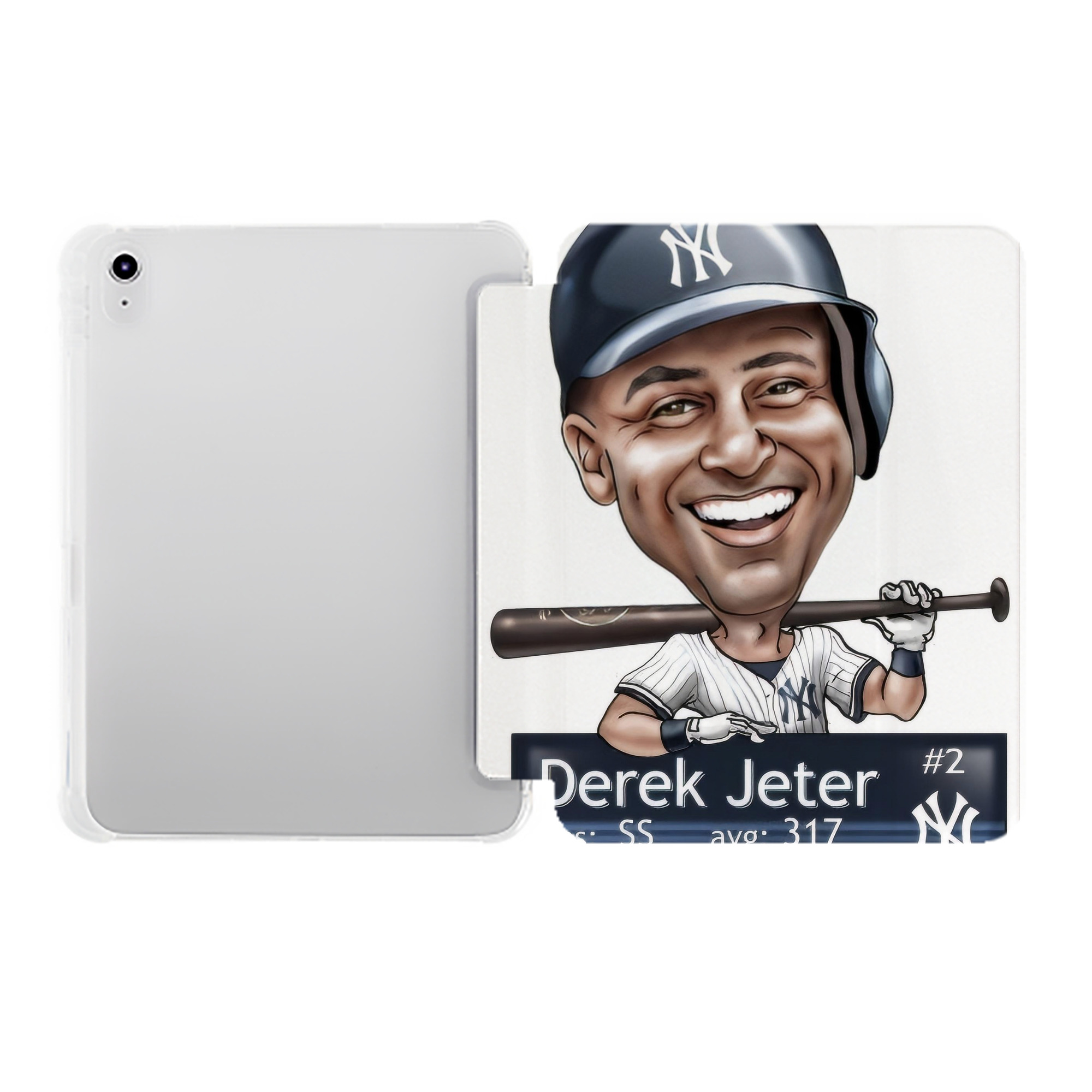 Derek Jeter 18 Premium Tri-Fold PU Leather & Silicone IPad Case With Pencil Slot – Fits 9.5,10.5,10.9 – Adjustable Stand, Slim, Protective